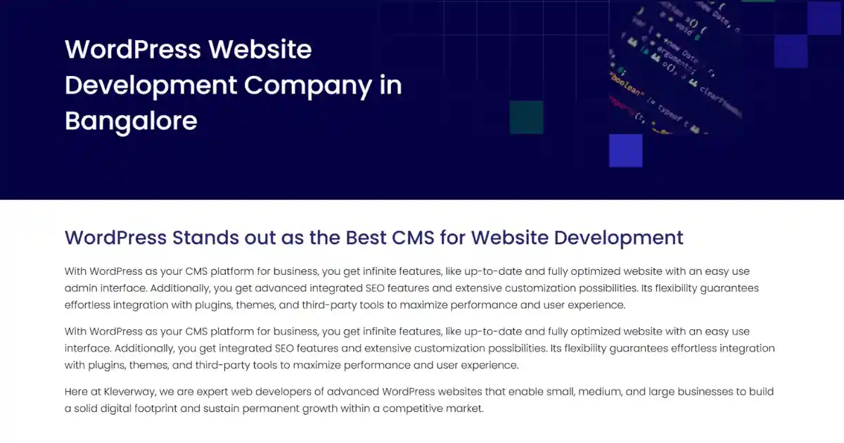 WordPress Website Development Company in Bangalore - Kleverway